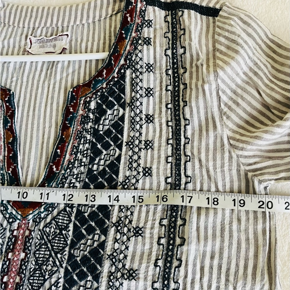 Johnny Was Striped Tunic with Navy & Rust Embroidery - Picture 6 of 10